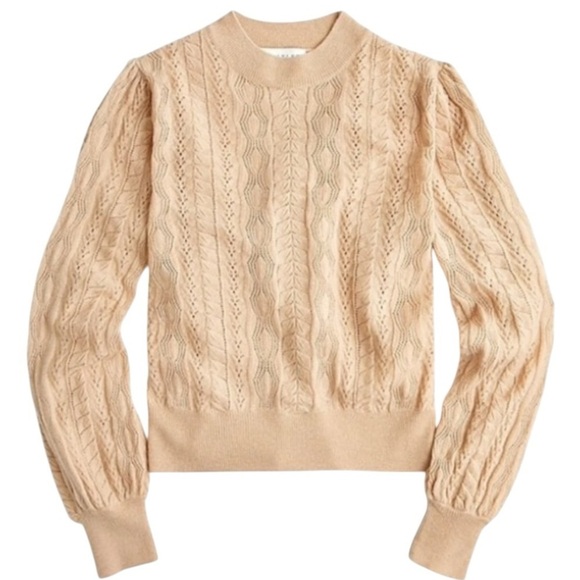 Demylee x J. Crew Limited Edition Pointelle Puff Sleeve Wool Sweater Camel MED - Picture 1 of 14